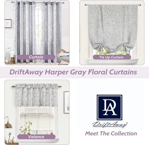 Miniatura 6 de DriftAway Harper Ink - Cortina de ventana con patrón floral para sala de estar, dormitorio, comedor, bolsillo para cortinero, 52 x 18 pulgadas, más