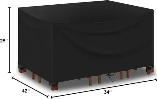 Miniatura 8 de Juego de fundas impermeables para muebles de patio al aire libre, fundas para mesa de comedor de jardín 600D, 42 pulgadas de largo x 34 pulgadas