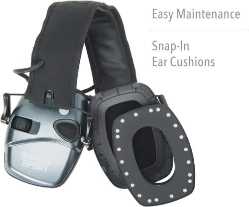 Miniatura 6 de Howard Leight Impact Sport - Orejera Bluetooth para disparar, color negro, atenuación de ruido de 21 dB, unisex para jóvenes y adultos Gris carbón