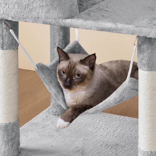 Miniatura 9 de Topeakmart Árbol para gatos de 64.5 pulgadas grande para condominio con postes rascadores, hamaca como centro de juegos para casa de gatitos