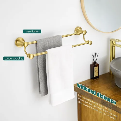 Miniatura 2 de Hoimpro - Barra de toalla ajustable retráctil de 15-27 pulgadas de acero inoxidable para baño, accesorios de baño, barra doble de toalla para baño