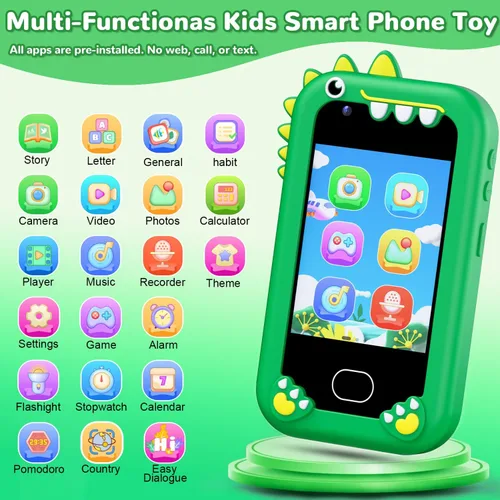 Miniatura 2 de Lapare Juguete de teléfono inteligente para niños, pantalla táctil de 2.8 pulgadas con doble cámara, juego, reproductor de música y más aplicación