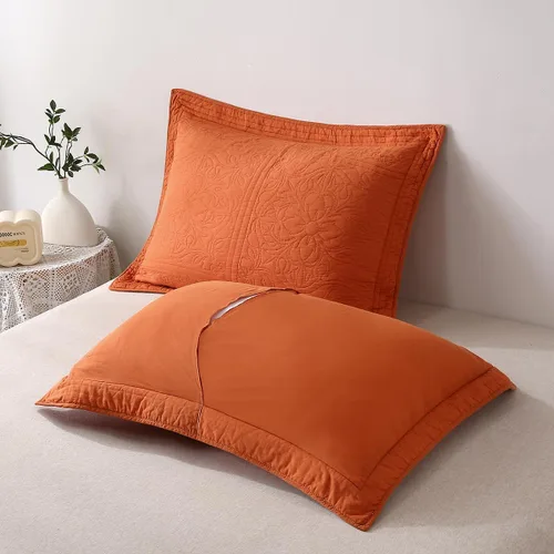 Miniatura 56 de WINLIFE Juego de 2 fundas de almohada acolchadas 100% algodón, estampado floral, tamaño King, color verde