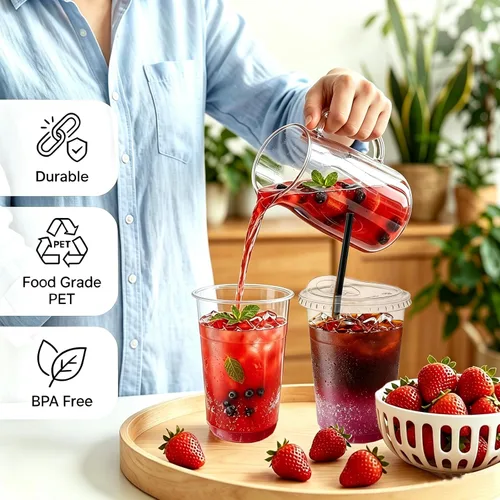 Miniatura 9 de Juego de 100 vasos de plástico transparente de 16 onzas con tapas para sorbos y popotes, tazas de café helado desechables con tapas para bebidas