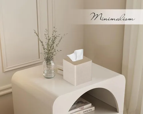 Miniatura 4 de Funda para caja de pañuelos cuadrada de piel sintética para caja de pañuelos facial para decoración de cómoda y baño (Beige)