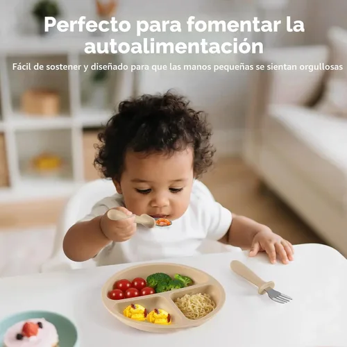 Miniatura 5 de Eascrozn - Juego de utencilios para niños pequeños, paquete de 6, cubiertos para niños con mango de silicona, tenedores y cucharas de acero