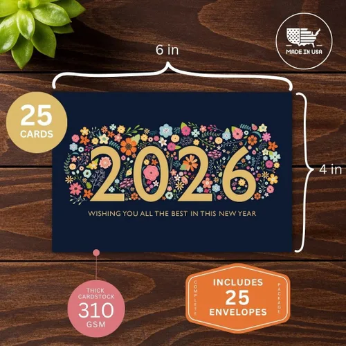 Miniatura 2 de Market On Mainstreet - Tarjeta de felicitación de año nuevo con sobre, diseño elegante en cartulina premium de 310 GSM, interior en blanco