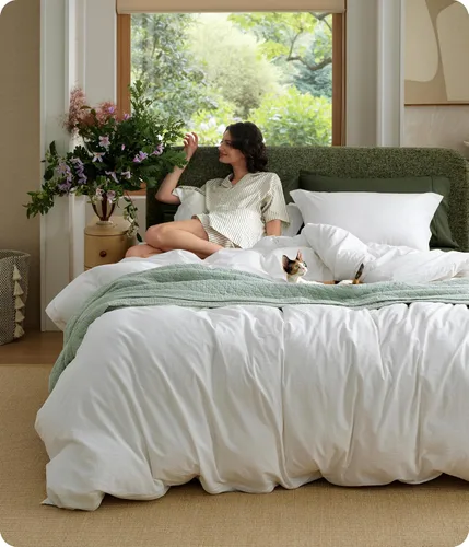 Bedsure Funda de edredón de algodón 100% lavado tamaño individual - Funda de edredón de algodón minimalista blanco natural tipo lino para todas las