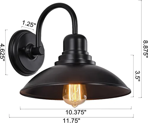 Miniatura 6 de GOLDHILL Luz de Granero Exterior Negra con Cuello de Ganso, Luces de Tocador de Estilo Granja con Base E26, Luces Exteriores Redondas para Casa