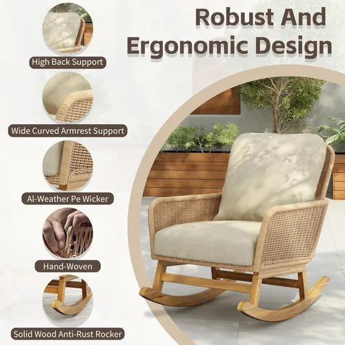 Miniatura 3 de Christopher Knight Home Nadine - Mecedora para patio, mecedora de mimbre, mecedora de patas de madera, silla de mimbre de ratán de polietileno, Beige