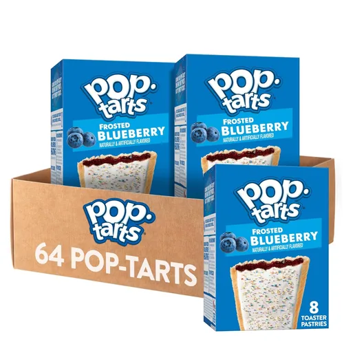 Miniatura 9 de Pop-Tarts Pasteles tostadores, alimentos para el desayuno, aperitivos para niños, arándanos esmerilados (64 tartas) (paquete de 5)