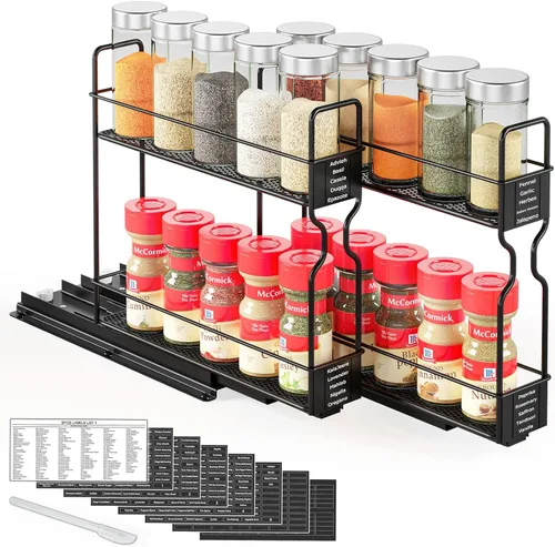 Miniatura 9 de SpaceAid Organizador de especias extraíble para gabinete, organizador de condimentos deslizante y resistente para armarios de cocina, organizador