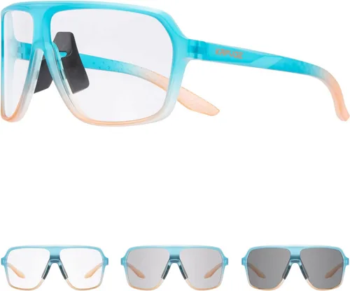 KAPVOE Gafas de ciclismo fotocromáticas para hombres y mujeres, gafas de sol deportivas MTB para ciclismo, protección UV Azul transparente negro