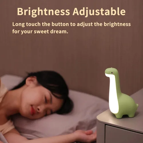 Miniatura 4 de Linda luz nocturna de dinosaurio, brillo ajustable, lámpara de noche de noche para bebé, recarga USB, decoración de habitación de bebé, luz nocturna