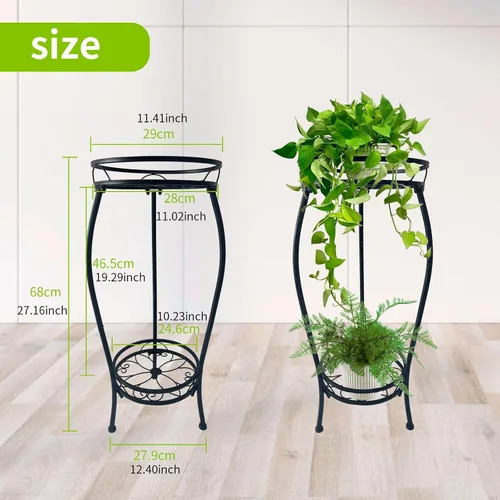 Miniatura 3 de Soporte para plantas para interiores y exteriores, soporte alto de metal negro resistente a la corrosión para plantas, 2 niveles de 27.1 pulgadas