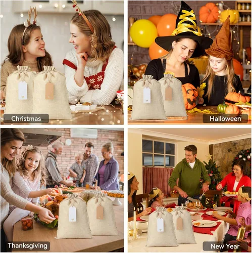 Miniatura 7 de Bolsas de arpillera a granel con cordón, 20 bolsas de recuerdo de 10 x 14 pulgadas para envolver regalos, ropa, pan, para graduación, junio, día