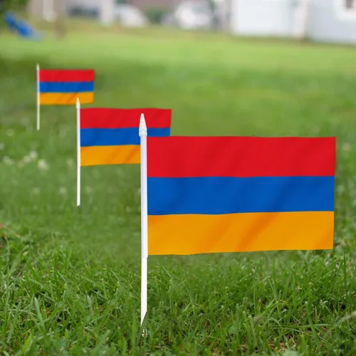 Miniatura 3 de Anley Mini bandera de Armenia - Paquete de 12 banderas armenias pequeñas en miniatura de mano en barra, resistentes a la decoloración