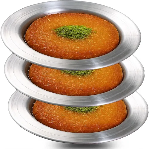 Kunefe - Plato de cocina y servir para Kadaifi triturado, kunafa knafe knafe knafeh Phyllo, Fillo - Juego de 3 sartenes de aluminio de color