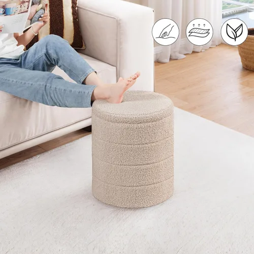 Miniatura 2 de PINPLUS Otomana de Almacenamiento Redonda Reposapiés Taburete con Bandeja de Terciopelo Sherpa Otomana de Almacenamiento Plegable, Reposapiés Boucle
