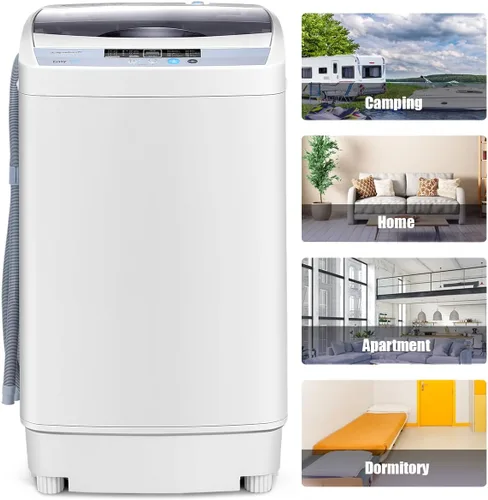 Miniatura 9 de RELAX4LIFE Lavadora completamente automática, lavadora compacta de 12 libras de capacidad con 10 programas, 8 niveles de agua, pantalla LED y bomba
