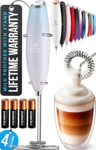 Miniatura 22 de Zulay Kitchen Espumador de leche de mano con pilas Duracell AA – Mezclador eléctrico ultrarrápido y creador de espuma, mezclador de bebidas fácil