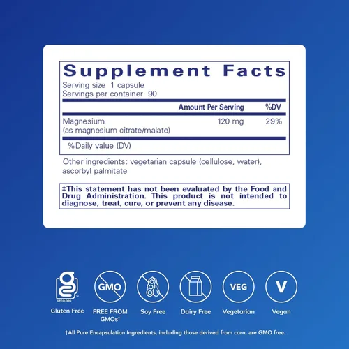 Miniatura 2 de Pure Encapsulations Magnesio (Citrato/Malato) - Suplemento de magnesio para apoyar la utilización de nutrientes, energía, huesos y salud