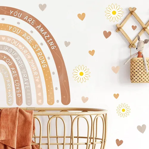 Miniatura 6 de Calcomanías de pared de acuarela arco iris, calcomanías de pared boho para habitación de bebé, calcomanías de pared motivacionales para decoración