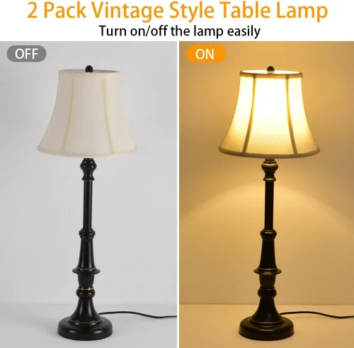 Miniatura 4 de Juego de 2 lámparas de mesa estilo vintage para aparador, lámparas de noche tradicionales, juego de dos lámparas de mesa altas para sala de estar