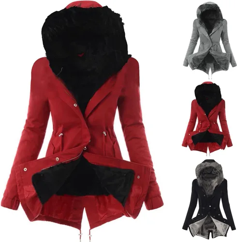 Miniatura 3 de Qeaghou Abrigos de invierno con forro polar para mujer, cálida gabardina, cortavientos, chaqueta de esquí mullida y sólida con capucha