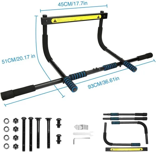 Miniatura 8 de Barra de dominadas ajustable de 33.5 in para marco de puerta, 220.5 lbs, sin tornillos, robusta con espuma para entrenamiento, fitness