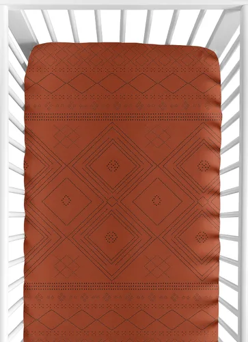 Miniatura 8 de Sweet Jojo Designs White Rust Boho Tribal Mudcloth - Sábana bajera ajustable para cuna para bebé o niño pequeño, color naranja, bosque, bohemio