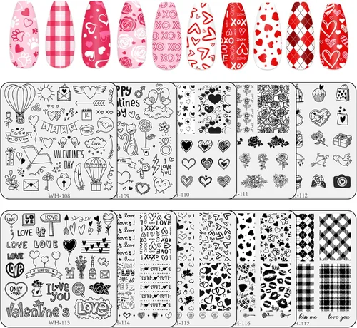 Miniatura 10 de Whaline Juego de 10 placas de estampado de arte de uñas del día de San Patricio, plantillas de sello de imagen de gnomo de trébol, trébol