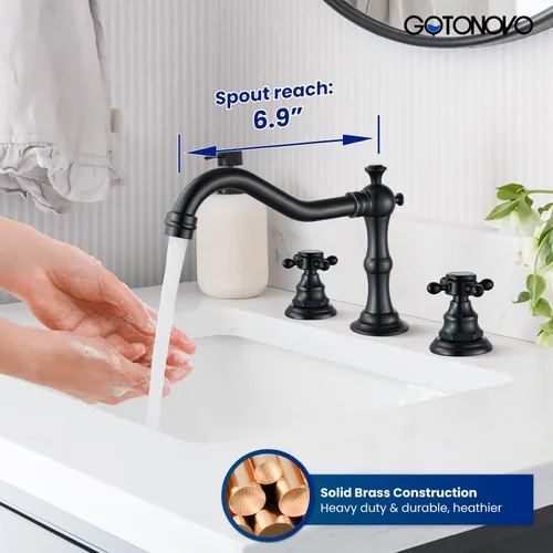 Miniatura 8 de gotonovo Grifo de Lavabo de Baño de 3 Orificios con Doble Manija Cruzada, Grifo Mezclador para Lavabo de Baño, Grifo de Tocador con Montaje