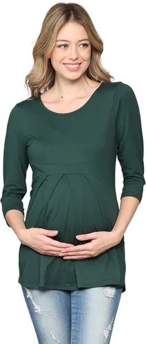 Miniatura 71 de LaClef - Blusa de maternidad para mujer, cuello redondo, manga 3/4, plisada al frente, estilo peplum