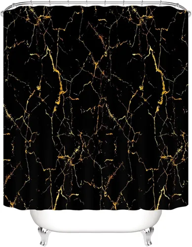 Miniatura 7 de AZHM Juego de 4 cortinas de ducha de mármol negro y dorado con cortina de ducha y alfombras y accesorios, juegos de cortina de baño de lujo con 12