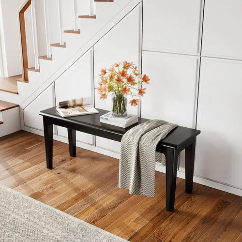 Miniatura 10 de Banco de comedor de 39.4 pulgadas de madera de roble macizo, banco de entrada para sala de estar, dormitorio, cocina (negro)