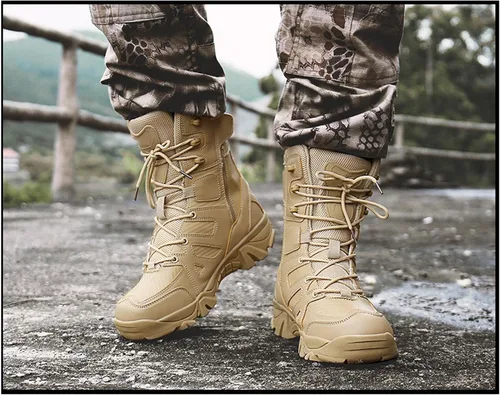Miniatura 6 de Botas tácticas impermeables para hombre, botas militares de trabajo para el desierto, combate militar, botas de combate para senderismo