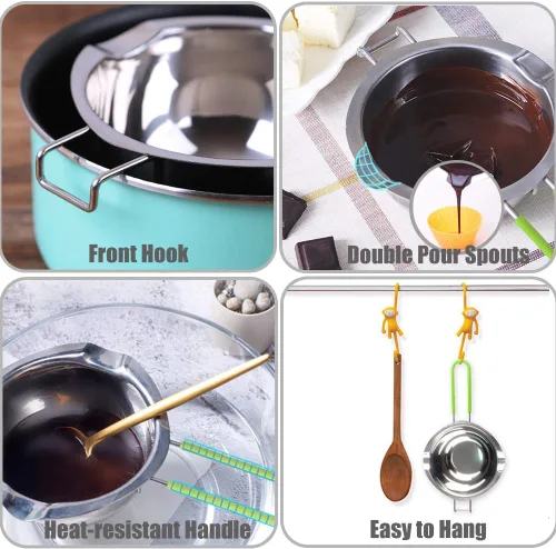 Miniatura 4 de Caldera doble de acero inoxidable con espátula de silicona, olla para derretir chocolate con mango resistente al calor para derretir chocolate, Verde
