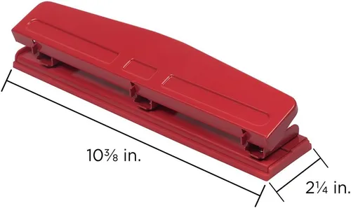 Miniatura 5 de JAM PAPER Perforadora de metal con 3 agujeros, color rojo, capacidad de 10 hojas, se vende individualmente