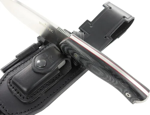 Miniatura 4 de JEO-TEC Nº21 Bushcraft Survival Hunting Cuchillo táctico de hoja fija - BOHLER N690C Acero Inoxidable, Funda de Cuero Multiposicionada, Piedra BLACK