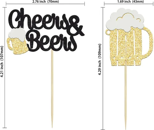 Miniatura 2 de Gyufise 24 piezas de decoración para cupcakes de Cheers and Beers - Taza de cerveza con purpurina negra para cupcakes, baby shower, cumpleaños