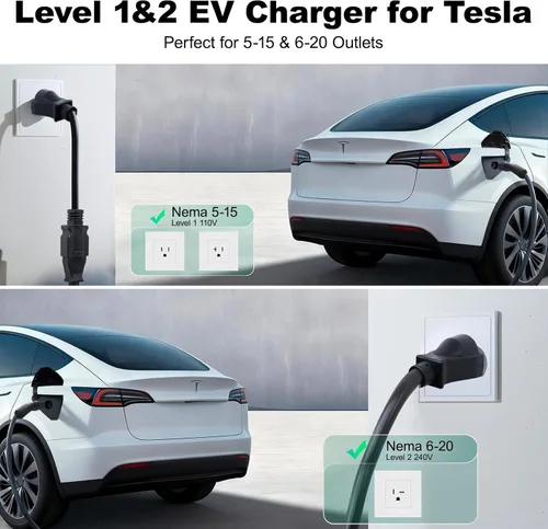 Miniatura 4 de Cargador de vehículo eléctrico de nivel 1/2, 16 amperios y 3.5 kW, cargador portátil con cable de 20 pies, estación de carga doméstica, con enchufe