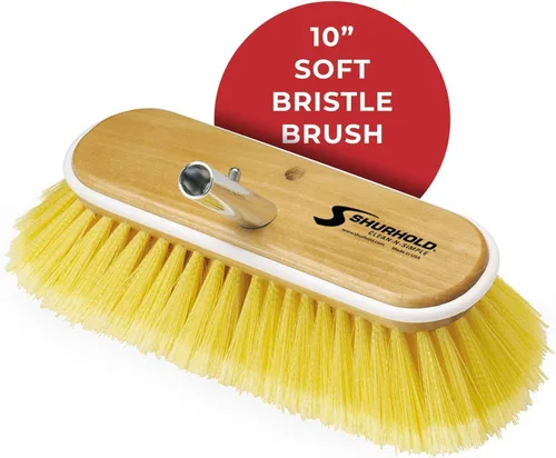Miniatura 3 de Shurhold Classic 10” Stiff Bristle Deck Brush – Boat Cleaning Brush with Wood Block, Rubber Bumper & Polypropylene Bristles