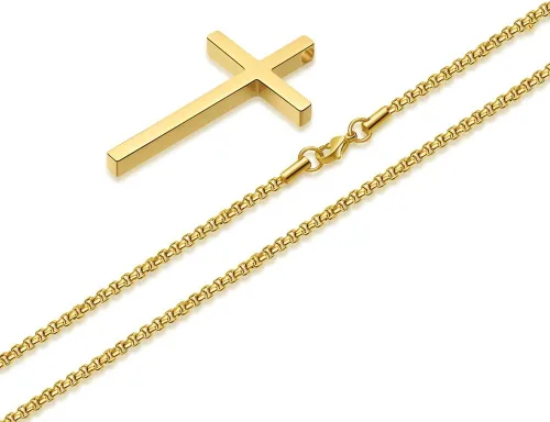 Miniatura 7 de M MOOHAM- Collar con dije de cruz de acero inoxidable para hombre, cadena de eslabones cuadrados de 16 a 30 pulgadas, color plateado, negro, dorado