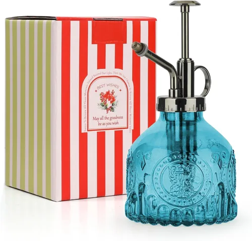 T4U Mister de cristal para plantas de 6.8 fl oz, botella rociadora vintage con bomba superior, rociador de flores de jardín de niebla fina, pequeño