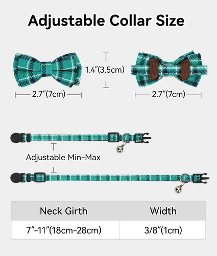 Miniatura 6 de Joytale Collar de gato mejorado con campanas, collares de gato separados con pajarita, paquete de 2 collares de seguridad a cuadros para niñas