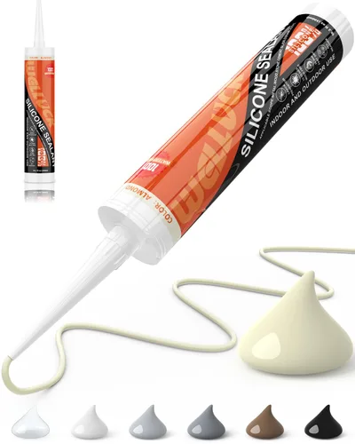 WELLUCK Masilla de Silicona Color Almendra, Sellador de Silicona para Calafateo 100% Impermeable, Cartucho Flexible Adhesivo para Cocina, Baño,