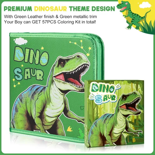 Miniatura 3 de Set de marcadores con aroma a frutas de 57 piezas con estuche de dinosaurio brillante y papelería, suministros de arte para niños de 4-6-8 años