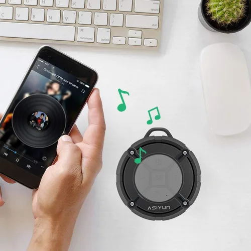 Miniatura 5 de Altavoz de ducha, altavoz Bluetooth impermeable IPX7 con graves HD, ventosa y gancho duradero, micrófono integrado para llamadas manos libres, Gris