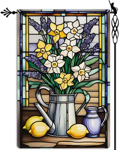Miniatura 9 de Bandera de jardín de mariposa para primavera y verano, floral, bandera de jardín, vertical, de doble cara, rústica, arpillera, patio, césped